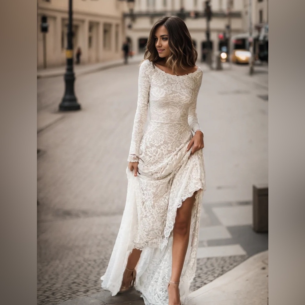 White Lace Long-Sleeve Dress wedding